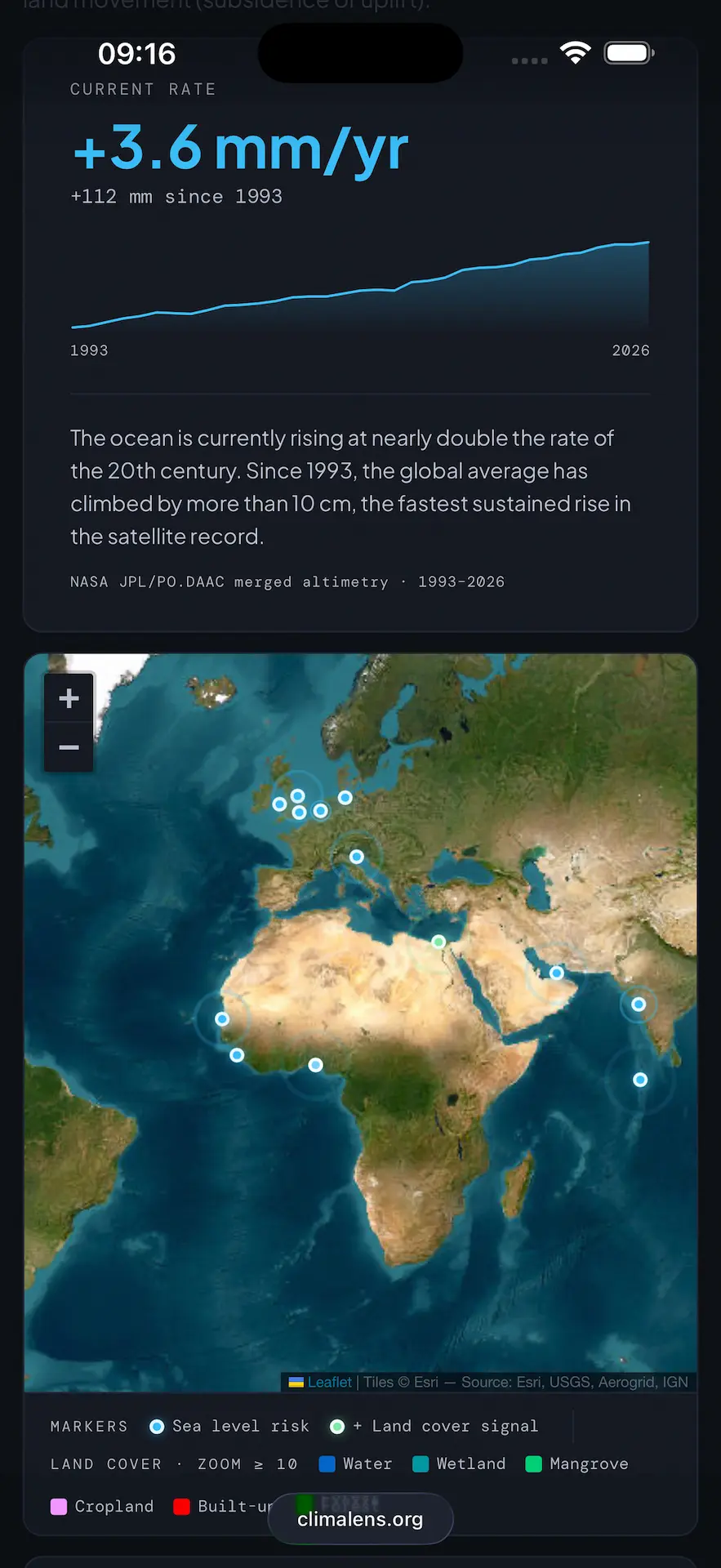 A screenshot of the weather app in a tablet, portrait orientation. It shows the historical data in the selected location (Birmingham in this case).
