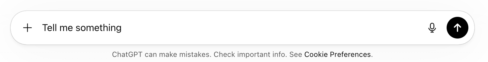 Screenshot of the ChatGPT text input interface showing a prompt field with a microphone icon and send button, with the caption "ChatGPT can make mistakes. Check important info".
